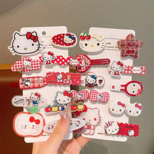 10PCS Children’s Hair Clips — Hello Kitty Cute Headwear for Girls & Kids