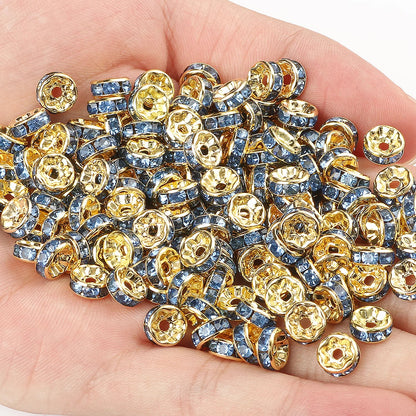 50PCS Rhinestone Spacer Beads Set – Multi-Color Crystal Rondelle Metal Beads for DIY Jewelry & Bracelet Making