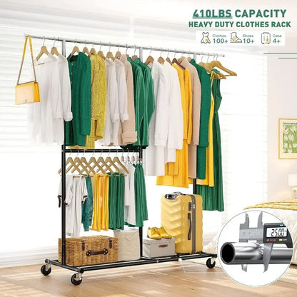 Heavy Duty Rolling Clothing Rack – Portable Clothes Hanger with Wheels for Walk-In Closets