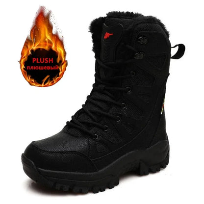 Men's Warm Plush Snow Boots - Lace Up Waterproof High Top, Anti-Slip Winter Boots for Casual & Work Wear