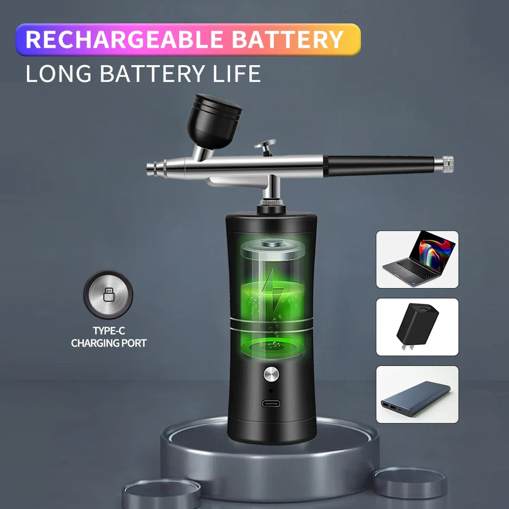 Portable Rechargeable Wireless Airbrush with Compressor – Single Action Spray Gun for Face, Beauty, Nail Art, Tattoo & Cake Painting