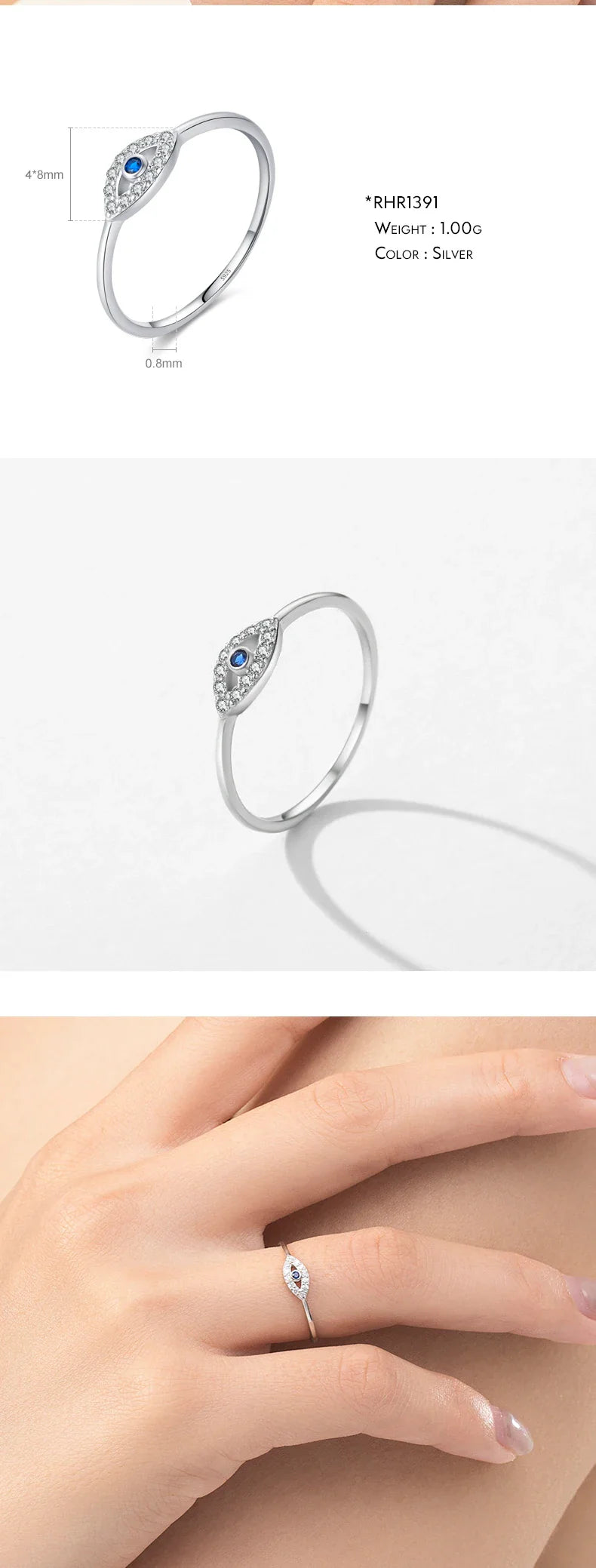 MODIAN 925 Sterling Silver Blue Ghost Eyes Ring — Sparkling Cubic Zirconia for Women