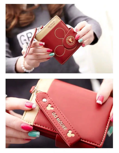 Explosion-Style Women’s Short Wallet — Korean PU Leather Cute Cartoon Zipper Purse, Multi-Card Folding Daily Pocket Wallet for Students