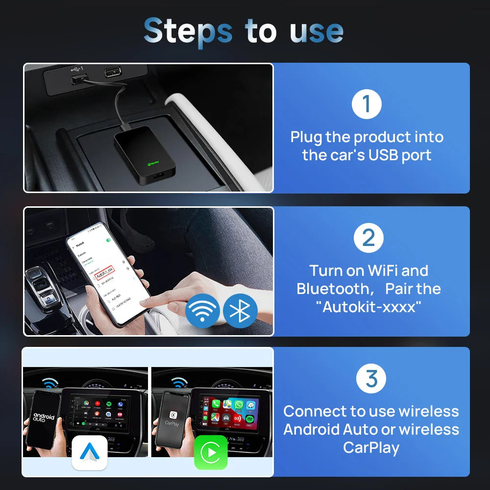 CarlinKit 5.0 Wireless CarPlay and Android Auto Box - Dual-Band 2.4G & 5.8GHz WiFi, Bluetooth, Auto Connect, Plug & Play for Wired AA/CP Cars