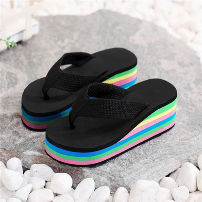 Women's Platform Beach Slippers - Non-Slip Wedge Flip Flop Sandals
