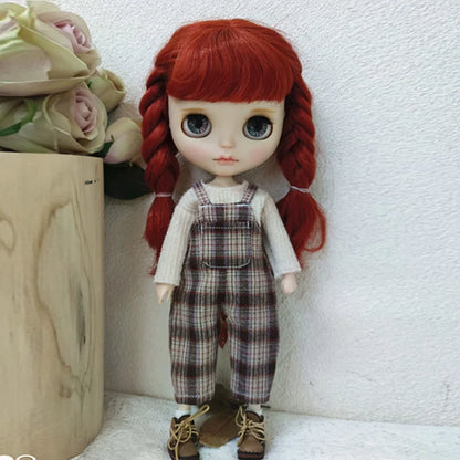 Casual Blythe Doll Clothes – Romper, Plaid Pants & Long Sleeve Top for Licca, Azone, OB24/OB27 Dolls