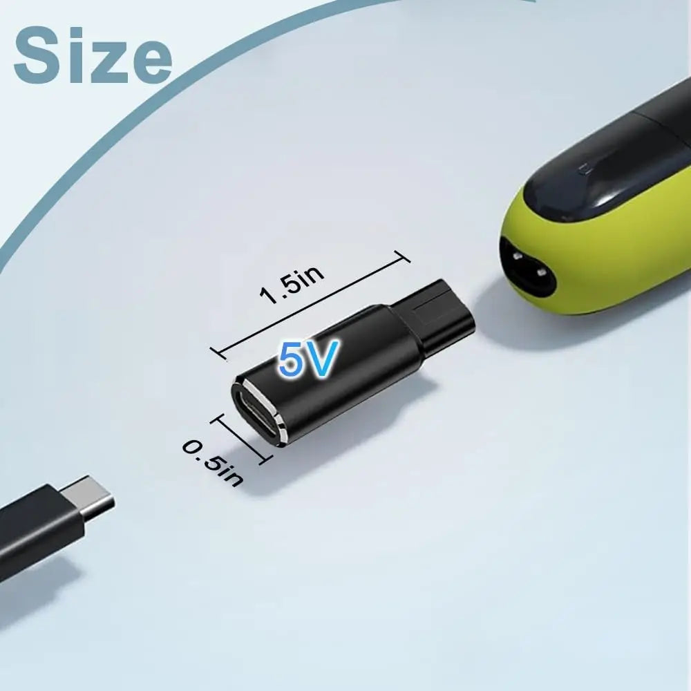 YUKU 5V Type-C Shaver Adapter – Charging Converter for Philips OneBlade QP2724, QP2834, QP4530, QP1924 with Charging Indicator