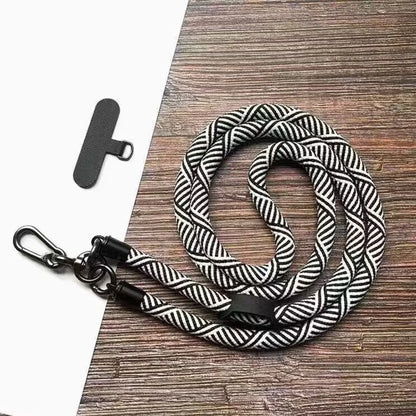 Adjustable Black & White Crossbody Phone Lanyard – Universal Multi-Functional Card Holder Strap