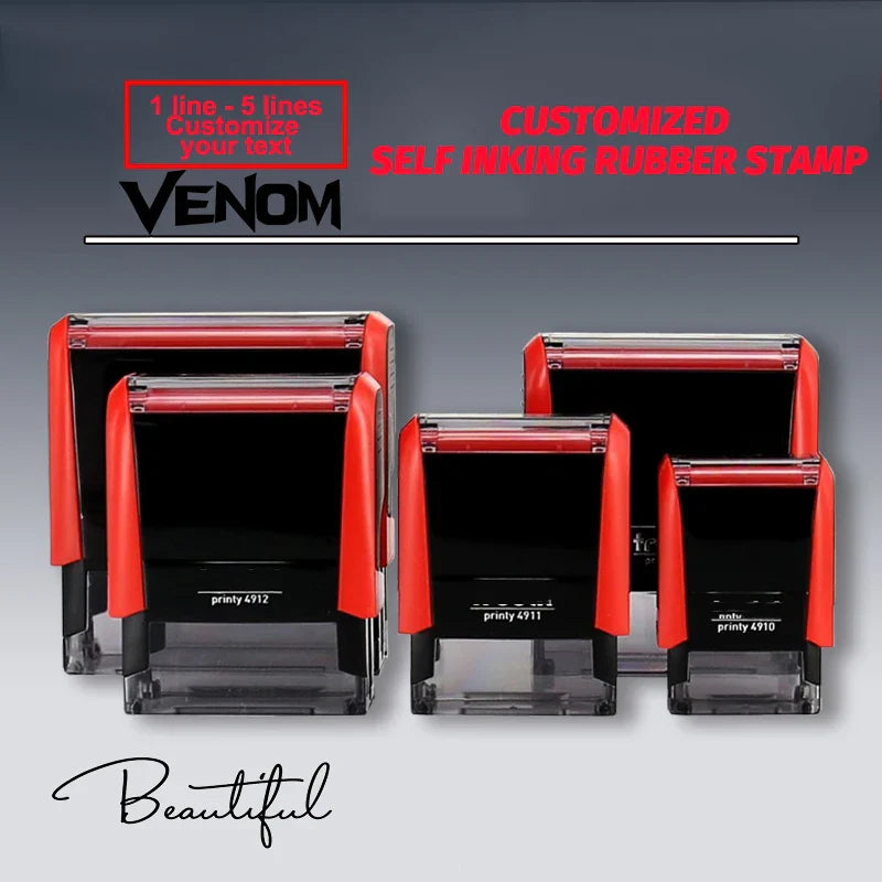 Custom Self-Inking Rectangular Stamp – Personalized 1-4 Line Office Stamp with Text, Logo, Image, or Drawing