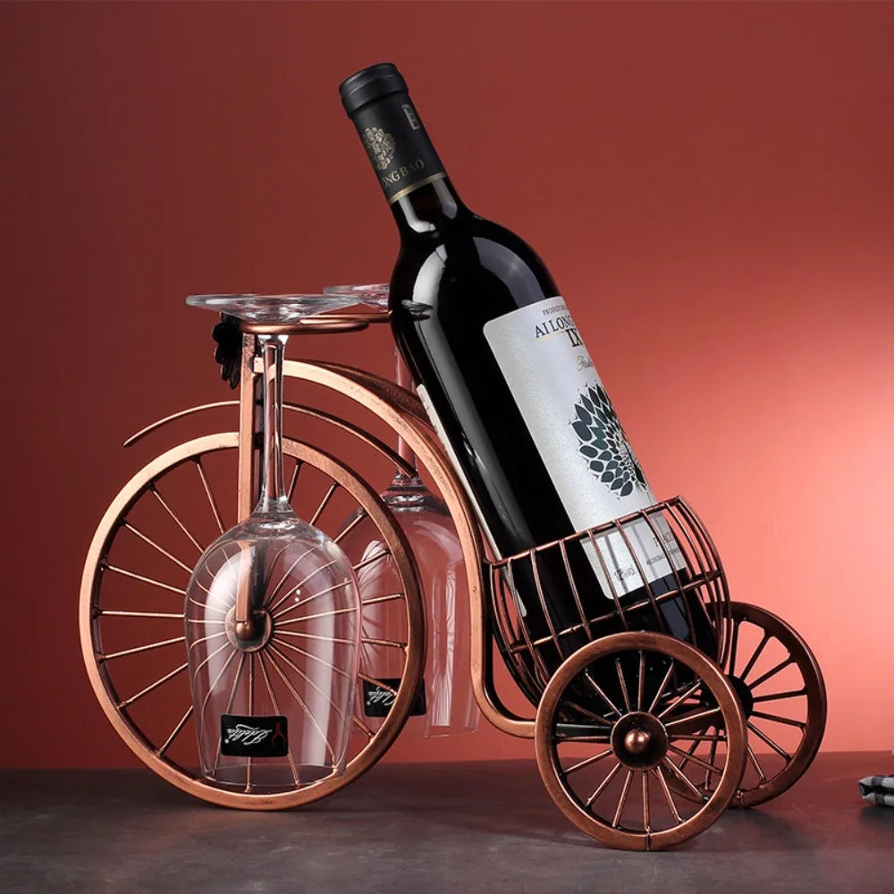Creative Metal Wine Rack – European Retro Tricycle Bike Design for Wine Display, Storage Organizer Shelf, Kitchen & Home Decor