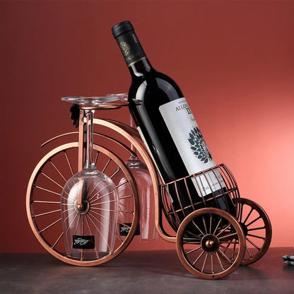Creative Metal Wine Rack – European Retro Tricycle Bike Design for Wine Display, Storage Organizer Shelf, Kitchen & Home Decor