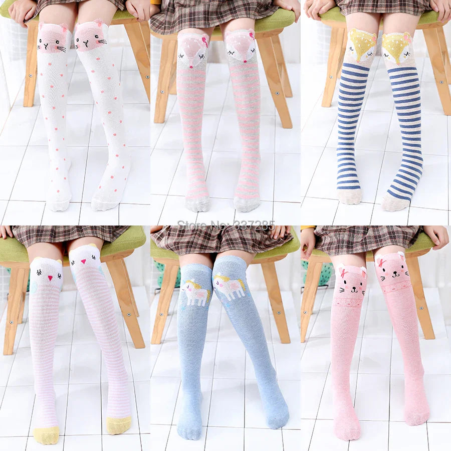Cute Cartoon Animal Knee-High Socks for Babies & Kids – Warm Cotton Ankle & Over-Knee Socks for Girls