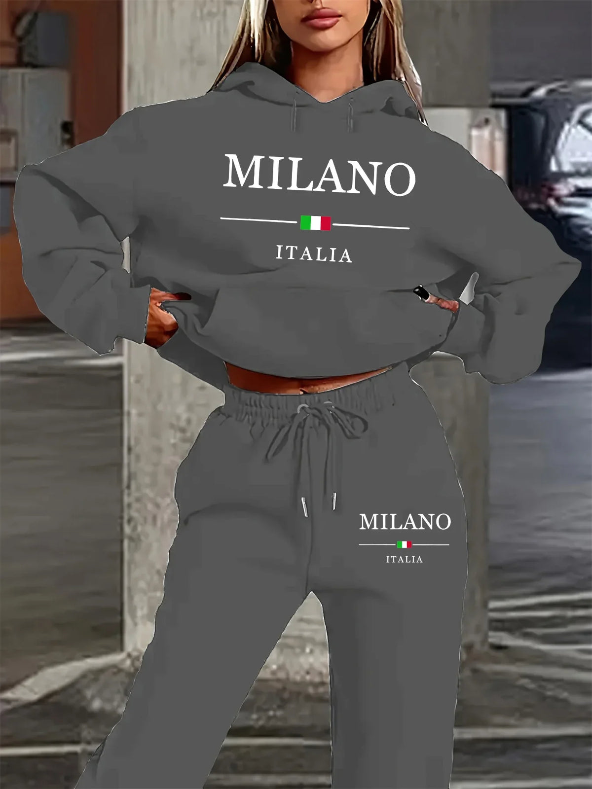 Women's Milano Italia 2-Piece Winter Set - Plush Warm Hooded Sweatshirt & Sports Pants Outfit