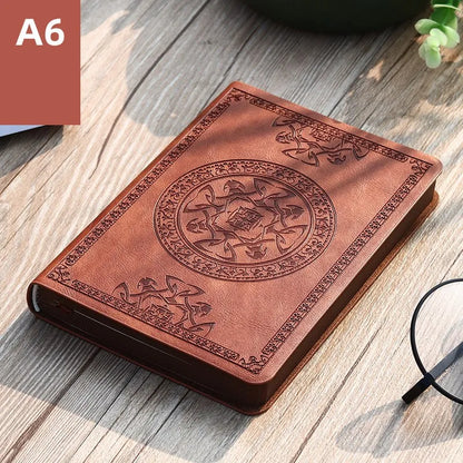 A6 Retro Pocket Mini Notebook – PU Leather Stamped Portable Notepad for Writing, Office & Bookkeeping