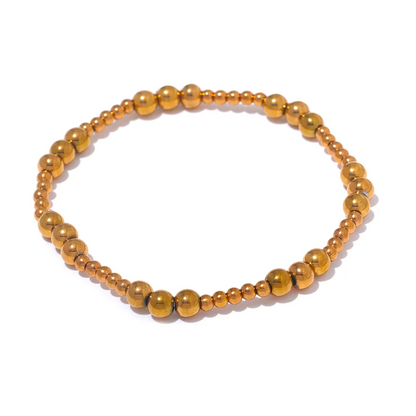 Yhpup Stainless Steel Beaded Elastic Bracelet – Waterproof Gold Tone Handmade Bangle, 3–6mm Unisex Daily Jewelry Wholesale Wristwear