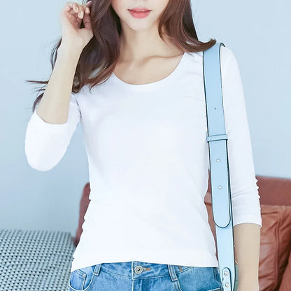 3/4 Sleeve Women’s Cotton T-Shirt - Slim Fit O Neck Casual Spring Summer Top, Stretch Base Shirt in White & Black