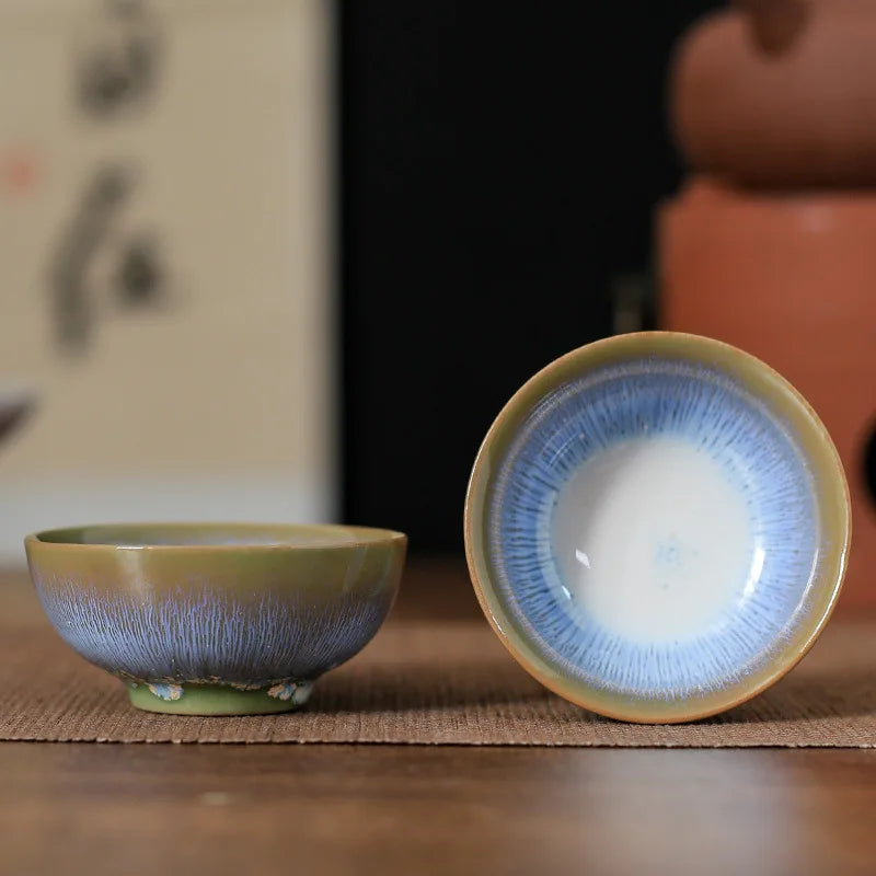 45ml Household Ceramic Teacup – Kiln Change Satin Blue Master Cup for Tea Tasting & Jianzhan Teahouse Teaware