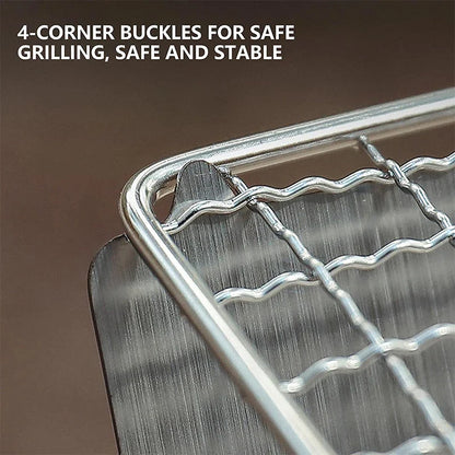 Portable Folding Barbecue Grill: Multifunction Camping BBQ Grill Rack with Firewood Stove - Stainless Steel BBQ Grill Net for Outdoor Cooking