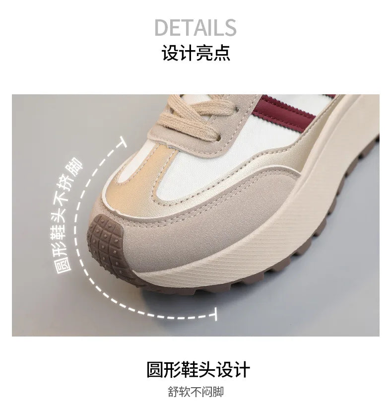 Spring Thick Bottom Women's Shoes – 2024 Summer Casual Patchwork Leather Sneakers, Vulcanized Casual Shoes for Ladies (Chaussure Femme)