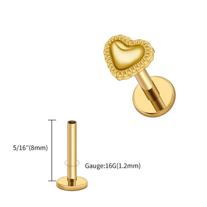 Right Grand ASTM F136 Titanium 16G Heart Labret Stud Earring – Lip, Monroe, Helix, Tragus & Conch Cartilage Piercing Body Jewelry