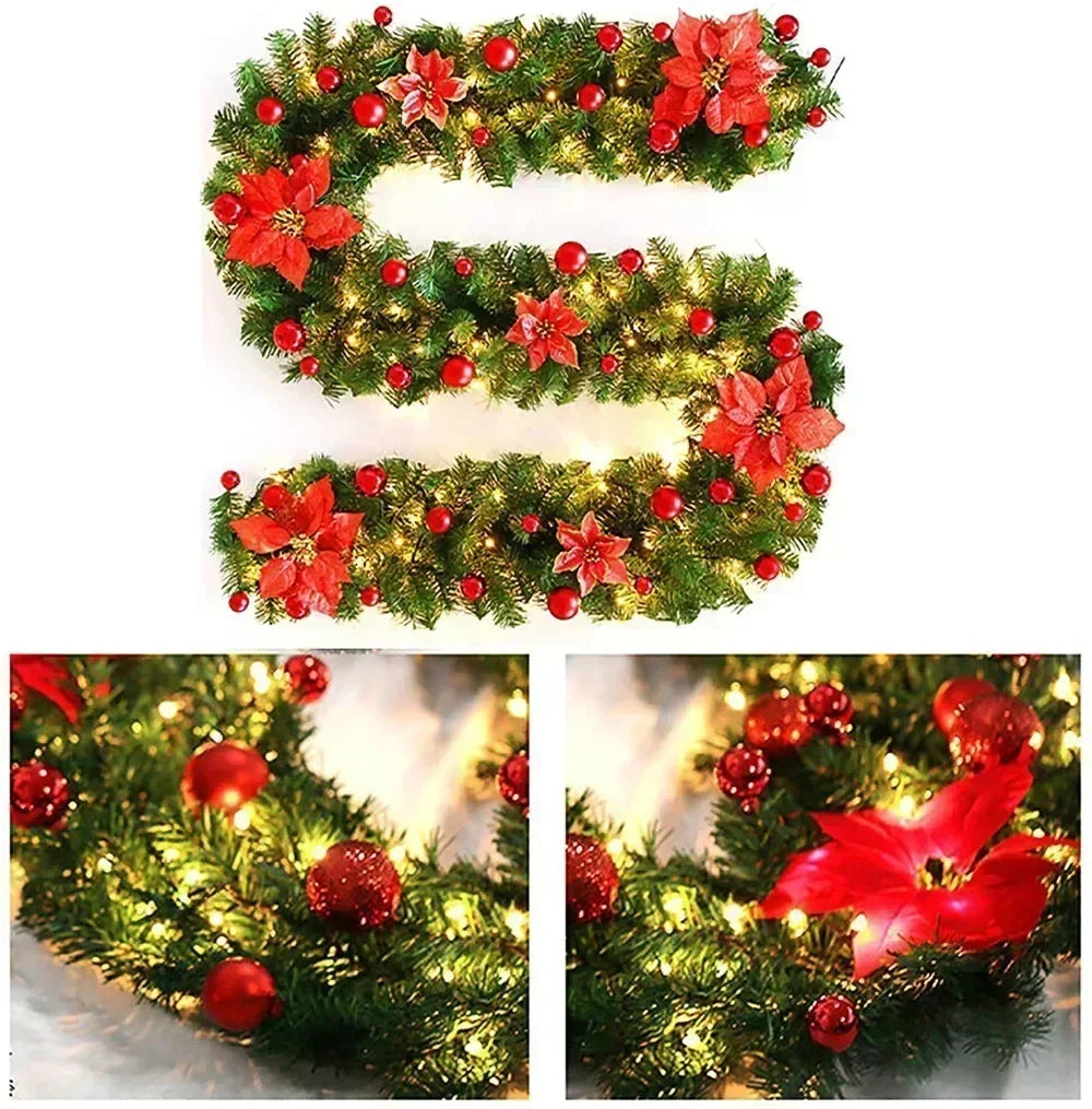 2.7M LED Rattan Christmas Garland – DIY Wreath for Stairs, Fireplace, Tree & Home Decoration