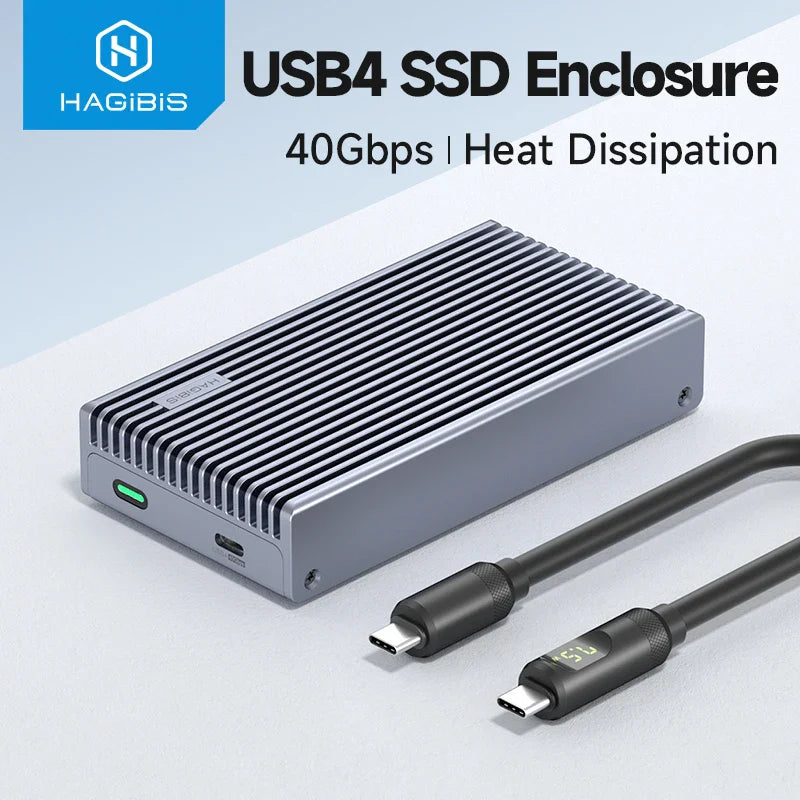Hagibis 40Gbps USB4 M.2 NVMe SSD Enclosure – LED Display with USB4 Cable for Thunderbolt 4/3 & USB 3.2/3.1/3.0 B+M M-Key SSD Case