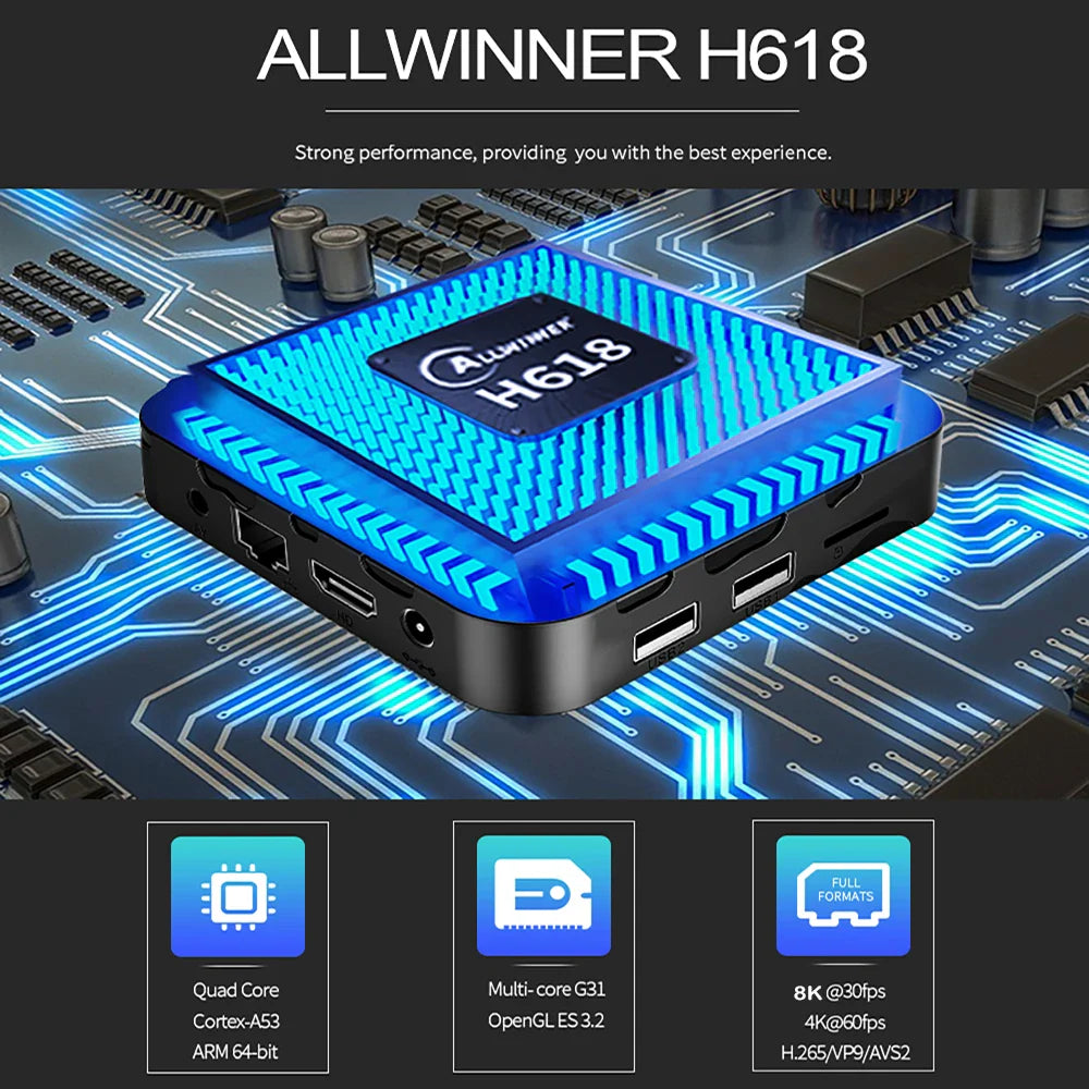 New H618 T95 Max Android 14 Smart TV Box - 8GB RAM, 128GB/64GB Storage, Double WiFi 2.4G & 5.8G, 6K 3D, Voice Assistant Media Player