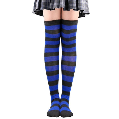 Color Striped Japanese Over-Knee Socks – Fashionable Slim Fit Black & White Stockings for Women