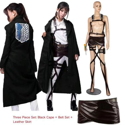 Attack on Titan Cosplay Costume - Recon Corps Jacket, Leather Skirt & Hookshot Belt Set for Anime Fans