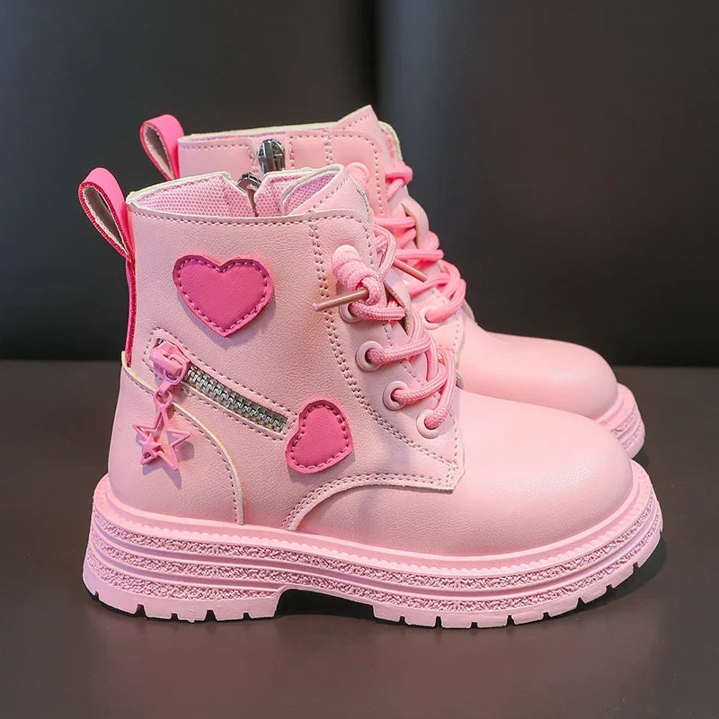 Girls’ Winter Boots - Pink Princess Rubber Boots with Soft Sole, Side Zip & Round Toe