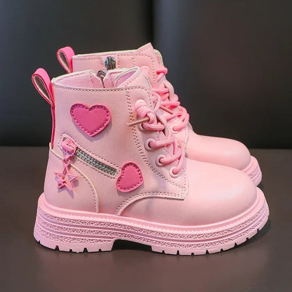 Girls’ Winter Boots - Pink Princess Rubber Boots with Soft Sole, Side Zip & Round Toe
