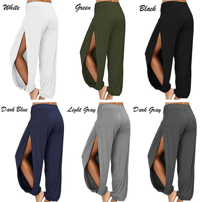 Women's Fashion Yoga Pants: High-Waisted Slit Wide Leg Harem Pants, Gym Leggings Casual Solid Hollow Workout Trousers for Gym and Home Wear