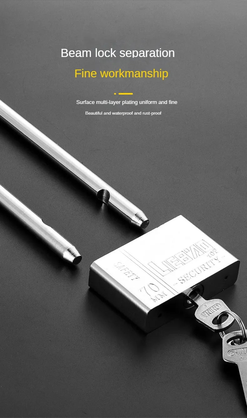 Long Shackle Chrome-Plated Square Iron Padlock – Security Lock for Cages, Lockers, and Boxes
