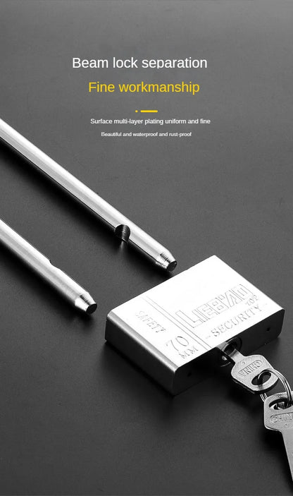 Long Shackle Chrome-Plated Square Iron Padlock – Security Lock for Cages, Lockers, and Boxes