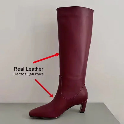JOZHAMTA Women's Knee Boots – Real Leather, Wide Calf, Fall/Winter 2025 Kitten Heels, Long Tall Casual Dress Boots (Size 34-43)