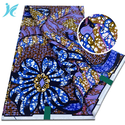 2026 African Grand Super Batik Fabric - Soft Real Print Glitter Gold Ankara Wax Fabric for Dresses & Sewing