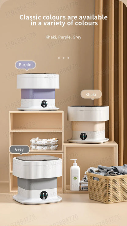 10L High-End Foldable Portable Washing Machine – Large Capacity with Blue Light, Timed Washing & Dehydration