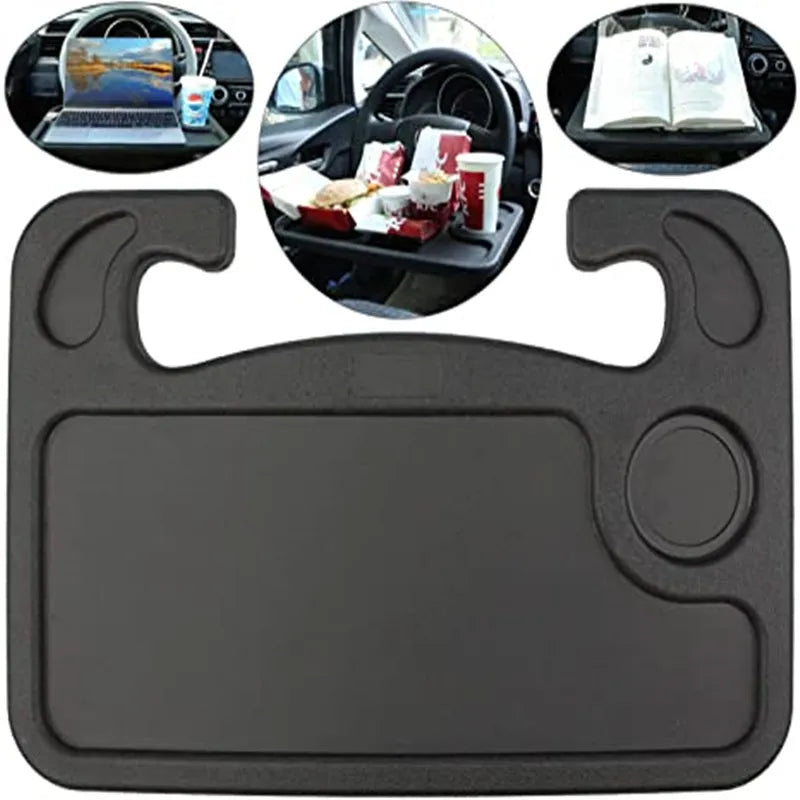 Portable Car Laptop Desk Mount: Steering Wheel Dining Table Bracket for Eating, Working, and Drinking - Convenient Tray Board