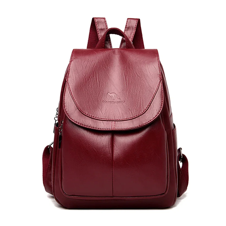 Women’s Large Capacity Leather Bookbag Rucksack - High-Quality Vintage Backpack, School and Travel Purse