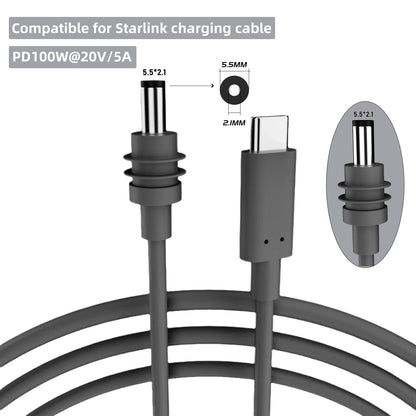 Starlink Mini 2M (6.6ft) DC Power Type-C Replacement Cable – Waterproof Outdoor Barrel Jack Charging Cable