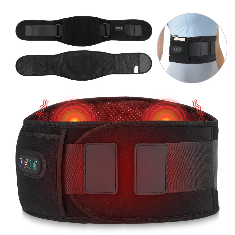 Vibration Lower Back Massager – Portable Waist Support Belt with Heating Pad & Red Light Hot Compress Lumbar Brace