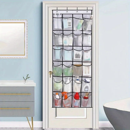 24-Grid Wall-Mounted Shoe Organizer – Fabric Closet Storage Rack with Mesh Pockets, Clear Hanging Over-the-Door Cloth Bag