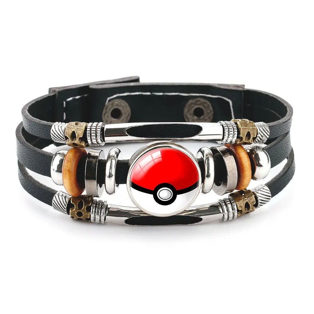 20cm Pikachu Mega Stone Cowhide Bracelet – Anime Cosplay Adjustable Wristband with Glass Cabochon