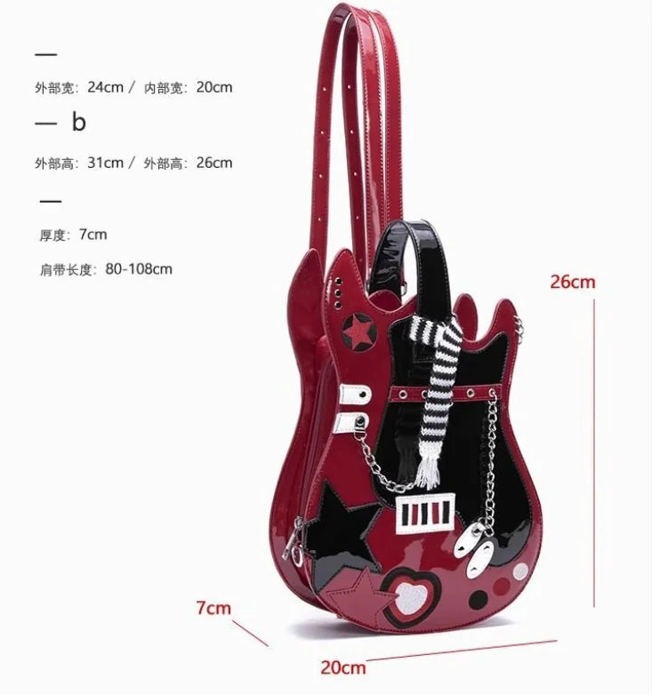 PU Harajuku Guitar Backpack – Cute Y2K Style Mochilas Mujer, Chic Shoulder & Crossbody Bag