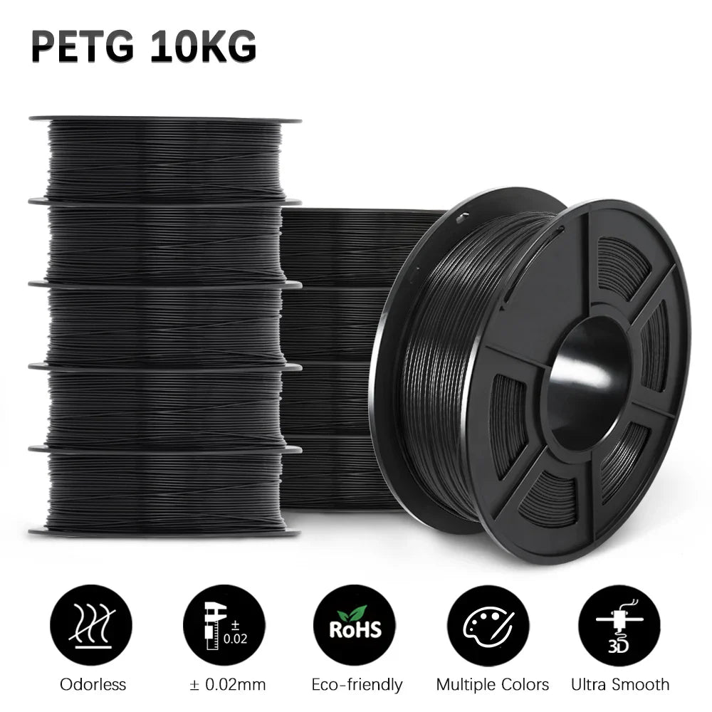 SUNLU 10KG 3D Printer Filament Set – 1.75mm PLA, PETG, PLA+ & Clear, 10 Rolls x 1KG Neatly Wound for 3D Printers & 3D Pens