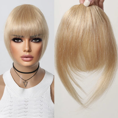 Clip-In Bangs for Women - 100% Human Hair, Thick French Natural Black Brown Hairpieces with Temples