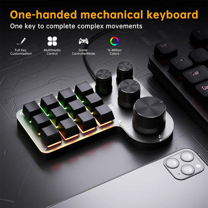 12-Key 4-Knob RGB Programming Macro Keyboard – Hot Swappable Mechanical Gaming Macropad for Photoshop, Editing & Custom Shortcuts