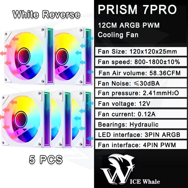 ICE Whale Prism 7 PRO ARGB 120mm PC Case Fan – Infinity Mirror Design with 4-Pin PWM, Motherboard Sync, and CPU Cooling Fan