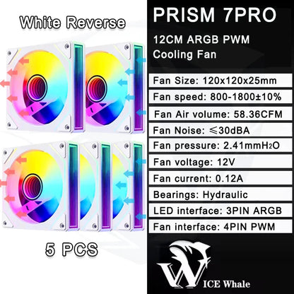 ICE Whale Prism 7 PRO ARGB 120mm PC Case Fan – Infinity Mirror Design with 4-Pin PWM, Motherboard Sync, and CPU Cooling Fan