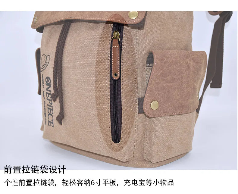 One Piece Anime Backpack – Kawaii Boys Canvas School Bag with Drawstring, Large Capacity Student Gift